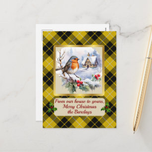 Barclay Crest & Tartan w/Robin Personalized  Holiday Postcard