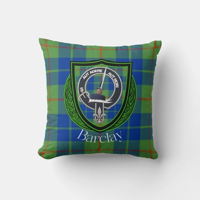 Barclay Scottish Clan Tartan Crest Throw Pillow (Front)
