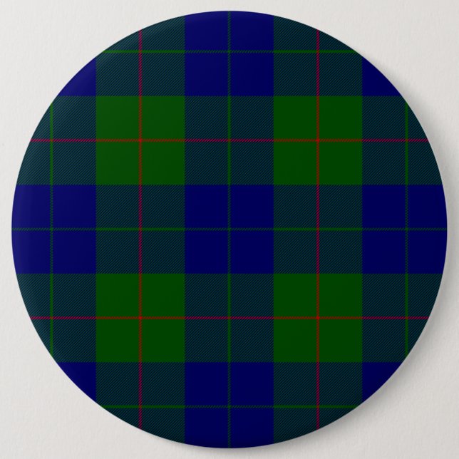 Barclay tartan blue green plaid 6 inch round button (Front)