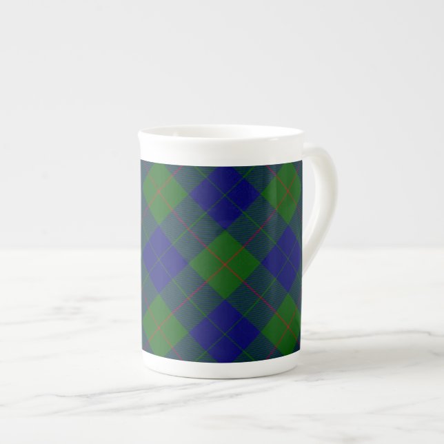 Barclay tartan blue green plaid bone china mug (Front Right)