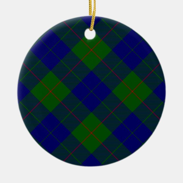 Barclay tartan blue green plaid ceramic ornament (Front)