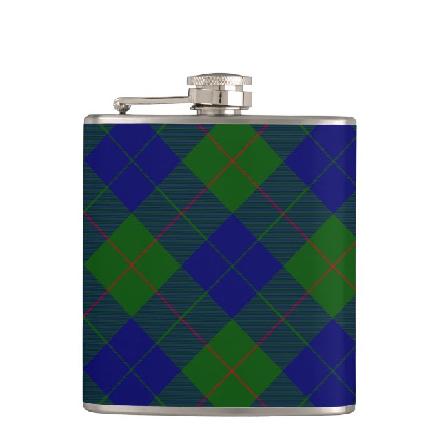 Barclay tartan blue green plaid hip flask (Front)