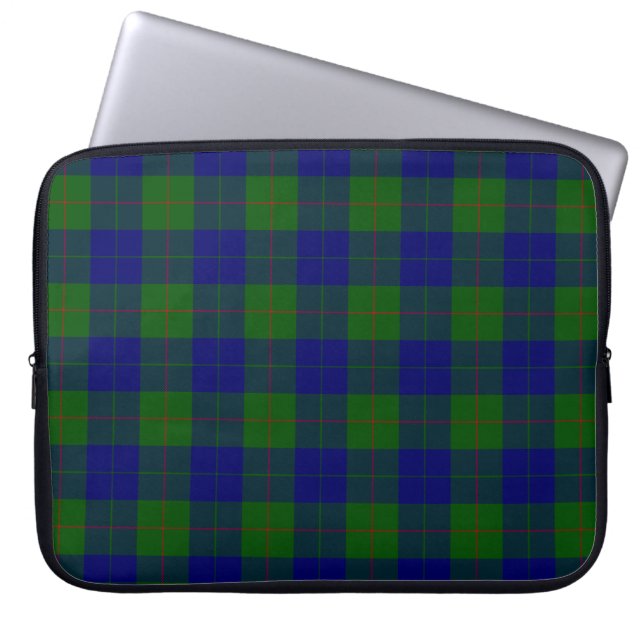 Barclay tartan blue green plaid laptop sleeve (Front)