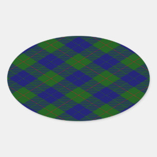 Barclay tartan blue green plaid oval sticker