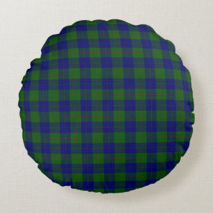 Barclay tartan blue green plaid round pillow