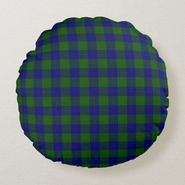 Barclay tartan blue green plaid round pillow (Front)