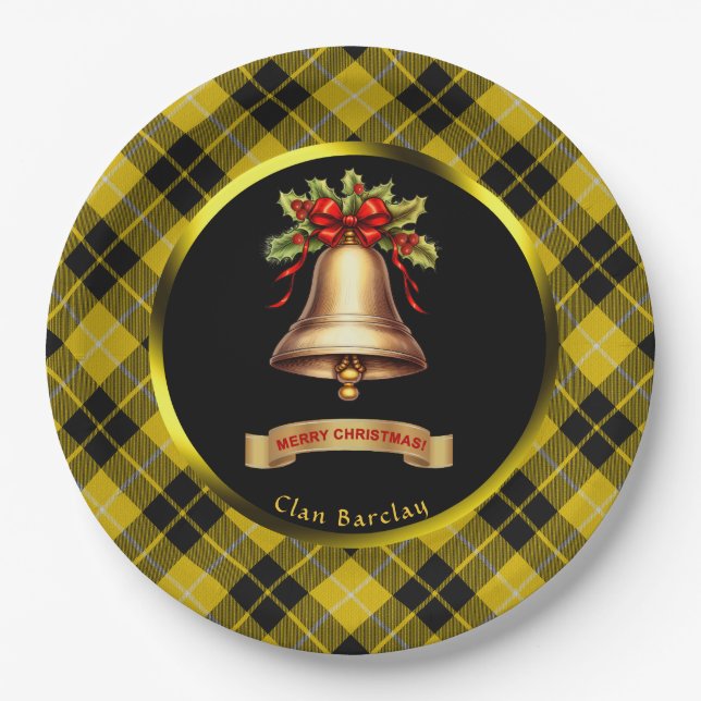 Barclay Tartan Personalized Christmas Paper Plate (Front)