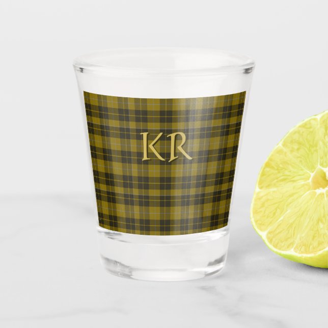Barclay Tartan with your initials, Scottish Plaid Shot Glass (Front)