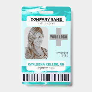 Barcode ID Photo Template Teal Green Marble Nurse Badge