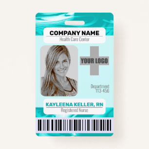 Barcode ID Photo Template Teal Green Marble Nurse  Badge