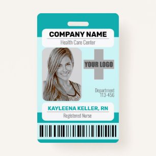 Barcode ID Photo Template Teal Green Medical Staff Badge