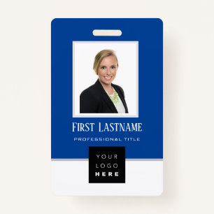 Barcode Photo Name ID Card Vertical Blue White Badge