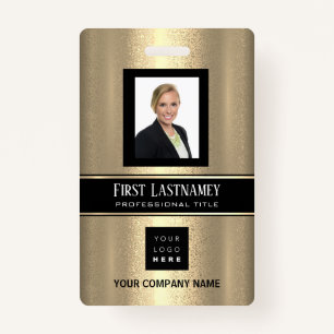 Barcode Photo Name ID Card Vertical Gold Frame Badge