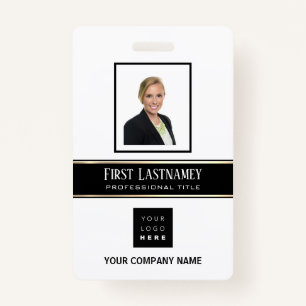 Barcode Photo Name ID Card Vertical Gold White Badge