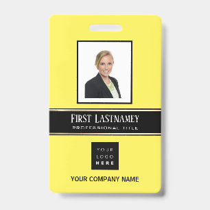 Barcode Photo Name ID Card Vertical Gold Yellow Badge