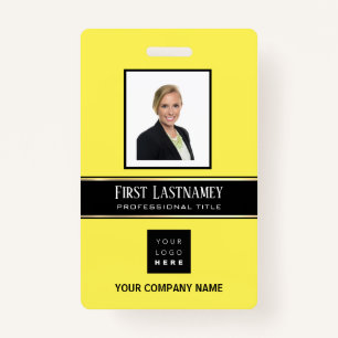 Barcode Photo Name ID Card Vertical Gold Yellow Badge