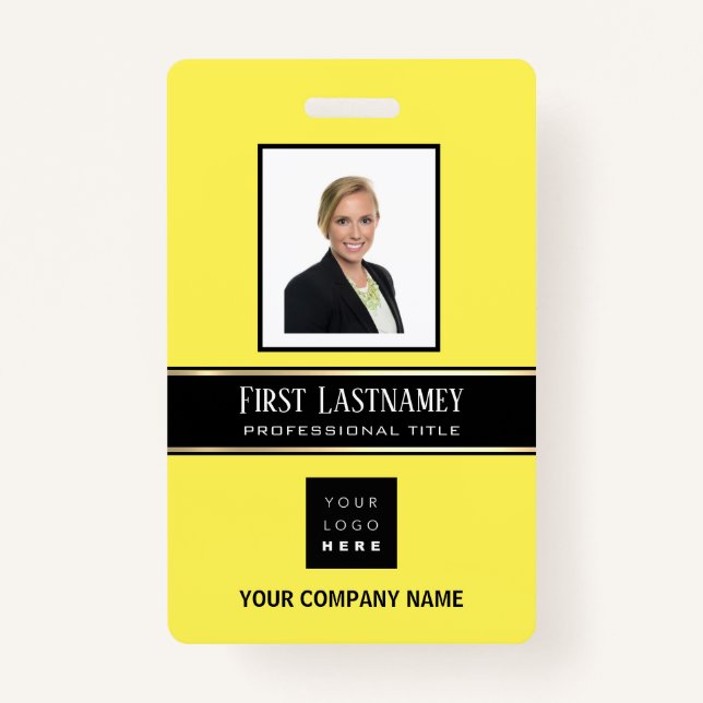 Barcode Photo Name ID Card Vertical Gold Yellow Badge (Front)