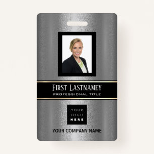 Barcode Photo Name ID Card Vertical Metal Grey Badge