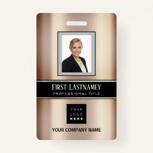 Barcode Photo Name ID Card Vertical Metal Rose Badge