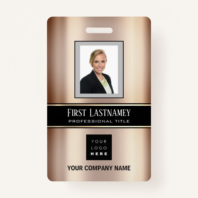 Barcode Photo Name ID Card Vertical Metal Rose Badge (Front)
