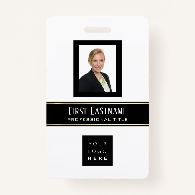 Barcode Photo Name ID Card Vertical Modern Badge (Front)