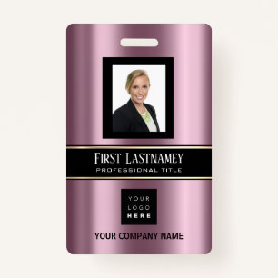 Barcode Photo Name ID Card Vertical Purple Gold Badge