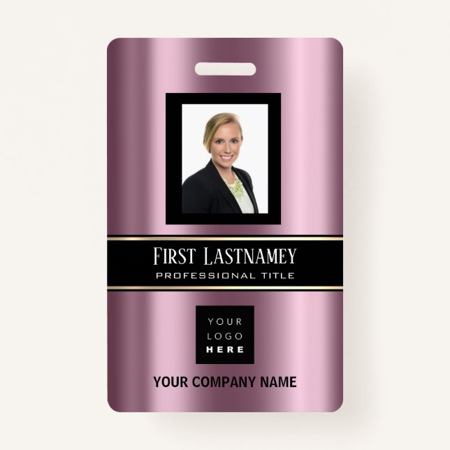 Barcode Photo Name ID Card Vertical Purple Gold Badge (Front)
