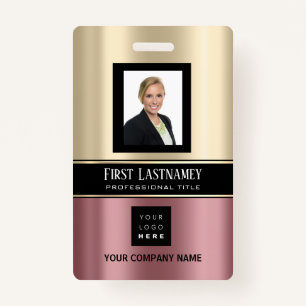 Barcode Photo Name ID Card Vertical Rose Gold Sepi Badge