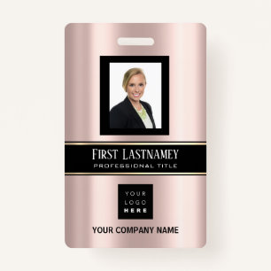 Barcode Photo Name ID Card Vertical Rose Gold VIP Badge