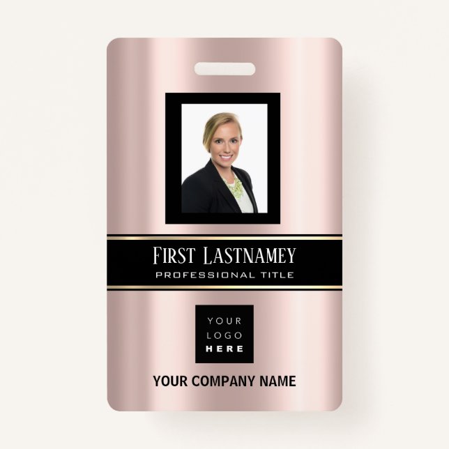 Barcode Photo Name ID Card Vertical Rose Gold VIP Badge (Front)