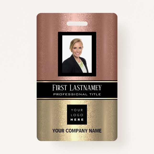 Barcode Photo Name ID Card Vertical Rose Stripes Badge (Front)