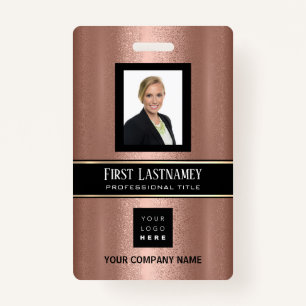 Barcode Photo Name ID Card Vertical Rose Stripes Badge