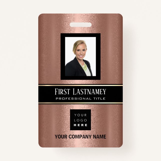 Barcode Photo Name ID Card Vertical Rose Stripes Badge (Front)