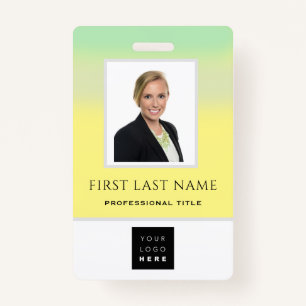Barcode Photo Name ID Card Vertical Yellow Green Badge