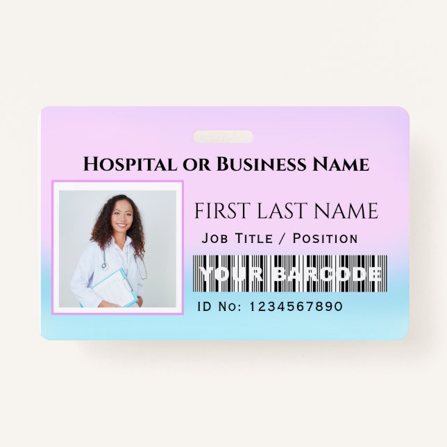 Barcode Photo Nurse Doctor Health Care Horisontal Badge (Front)