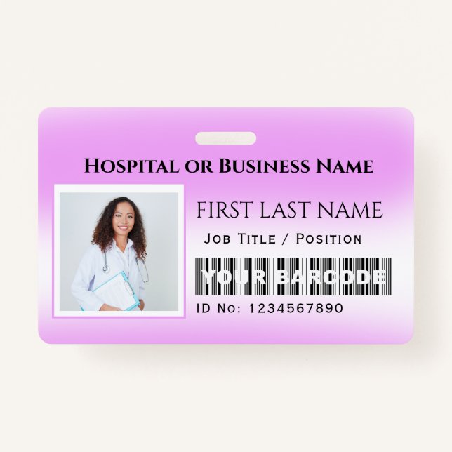 Barcode Photo Nurse Doctor Health Care Pink Hospit Badge (Front)