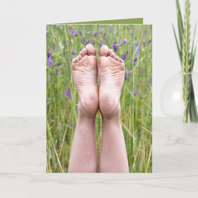 Bare Feet in wildflowers Name Day Card (Front)