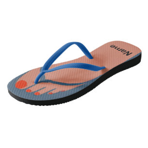 Bare Feet, Red Toes, Add Name Flip Flops