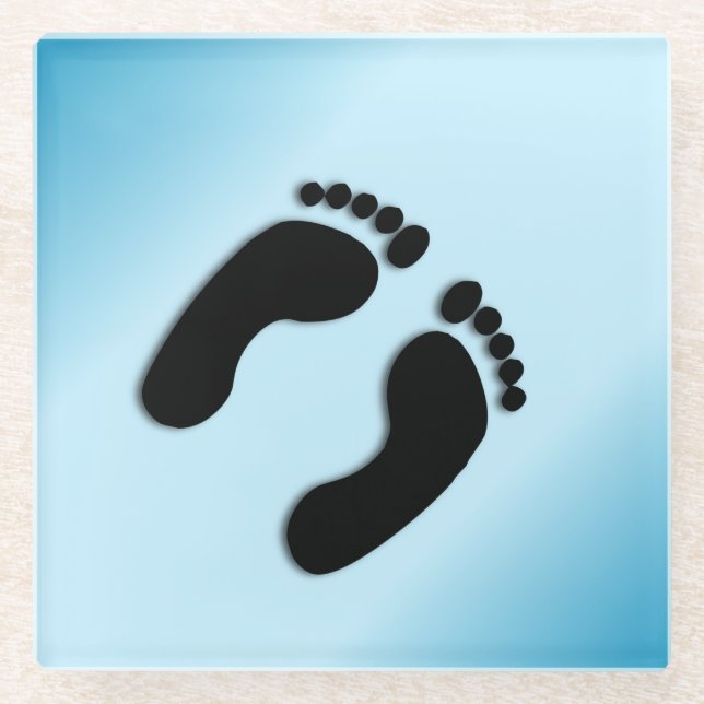 Bare Footprints Blue Glass Coaster (Front)