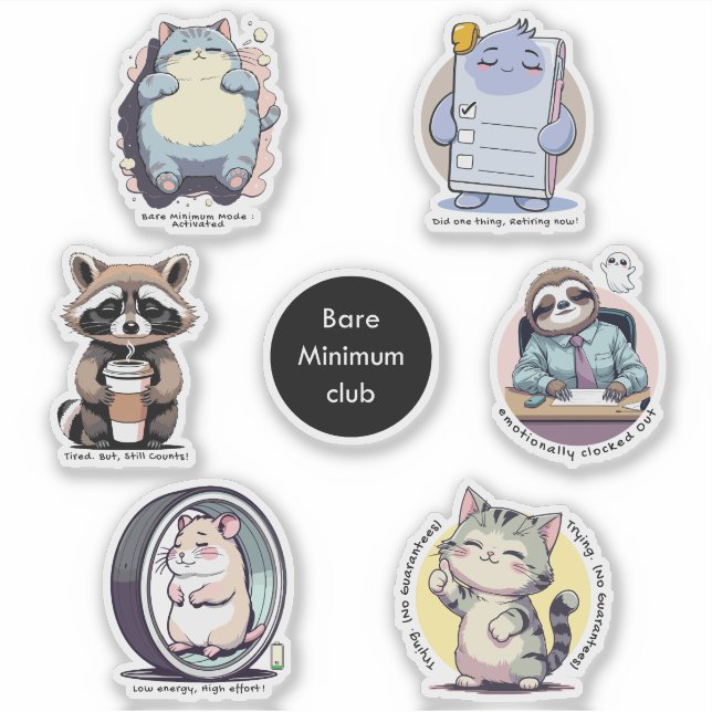 Bare Minimum Club Sticker Sheet | Relatable funny (Devant)