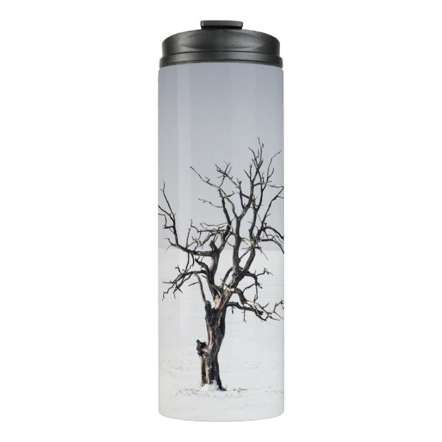 BARE TREE IN THE MIDDLE OF SNOW THERMAL TUMBLER (Front)