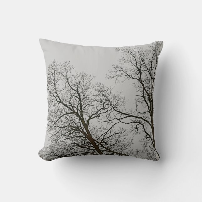 Bare Trees & Grey Sky Nature Art Throw Pillow (Front)