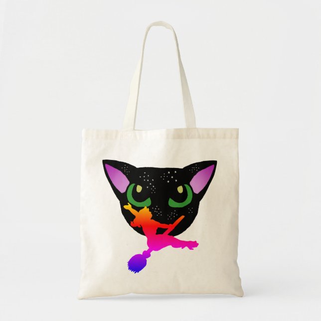 Bare Witch 2 Rainbow Black Kitty Star Freckles Tote Bag (Front)