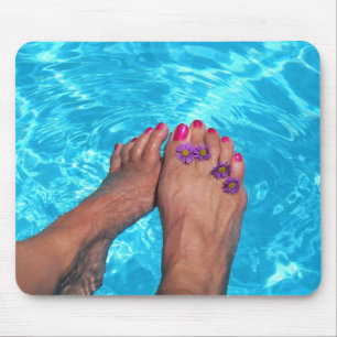 Barefeet With Flower In Swimming Pool Mouse Pad