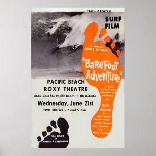 Barefoot Adventure Vintage Surf Movie Poster