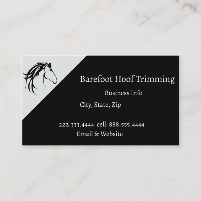 Barefoot Hoof Trimming Classic Horse Logo  Business Card (Front)