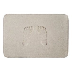 Barefoot Prints in Beach Sand Bath Mat