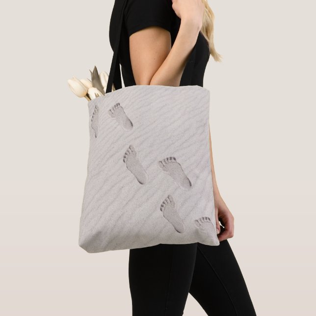 Barefoot Prints in Beach Sand  Tote Bag (Close Up)