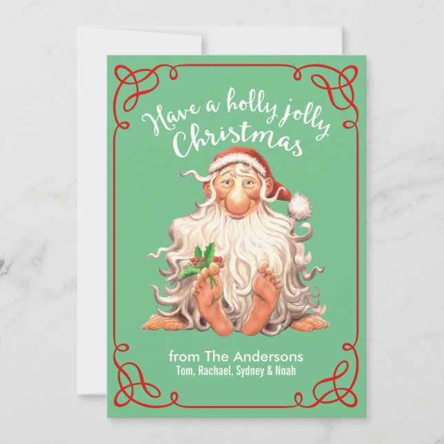 Barefoot Santa Holly Jolly Christmas Holiday Card (Front)