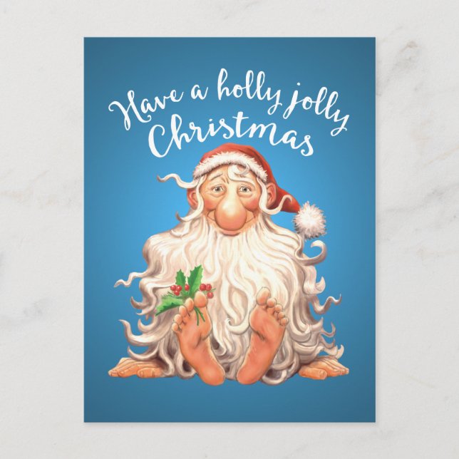 Barefoot Santa Holly Jolly Christmas Holiday Postcard (Front)